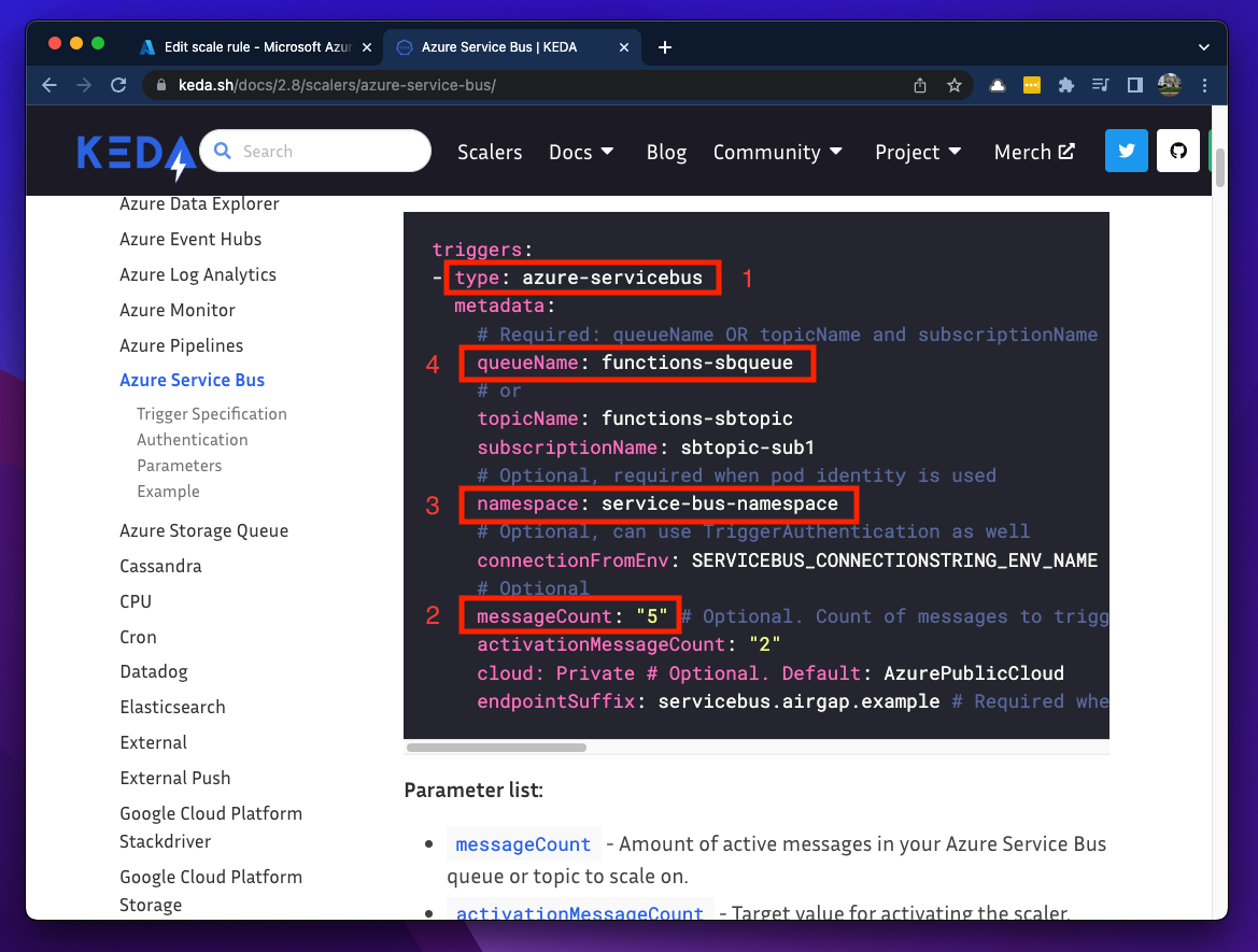 Azure Container App custom rule metadata