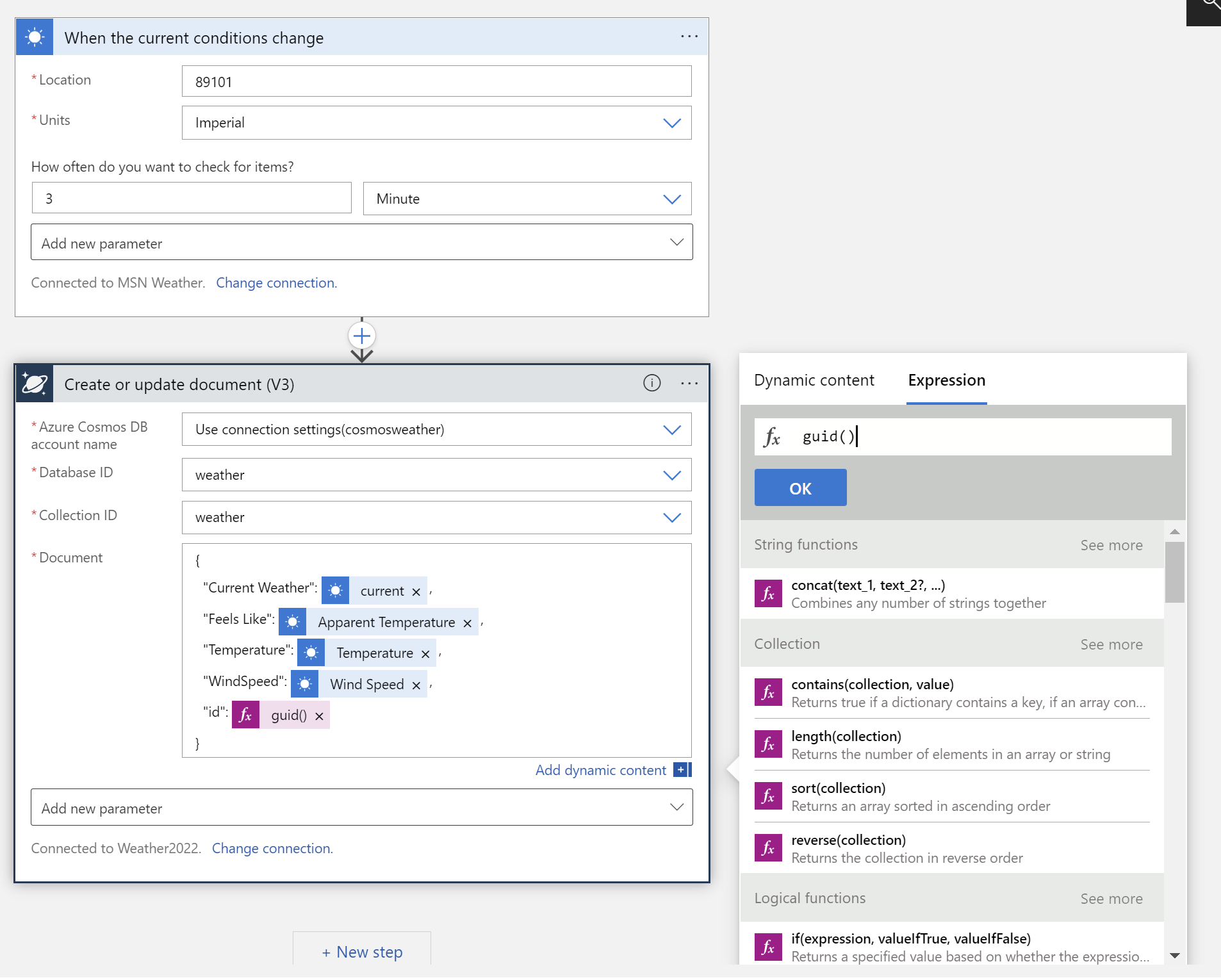 Logic App workflow with trigger and action