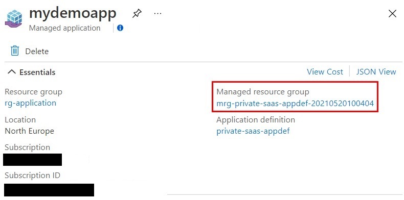 Managed Application resource group