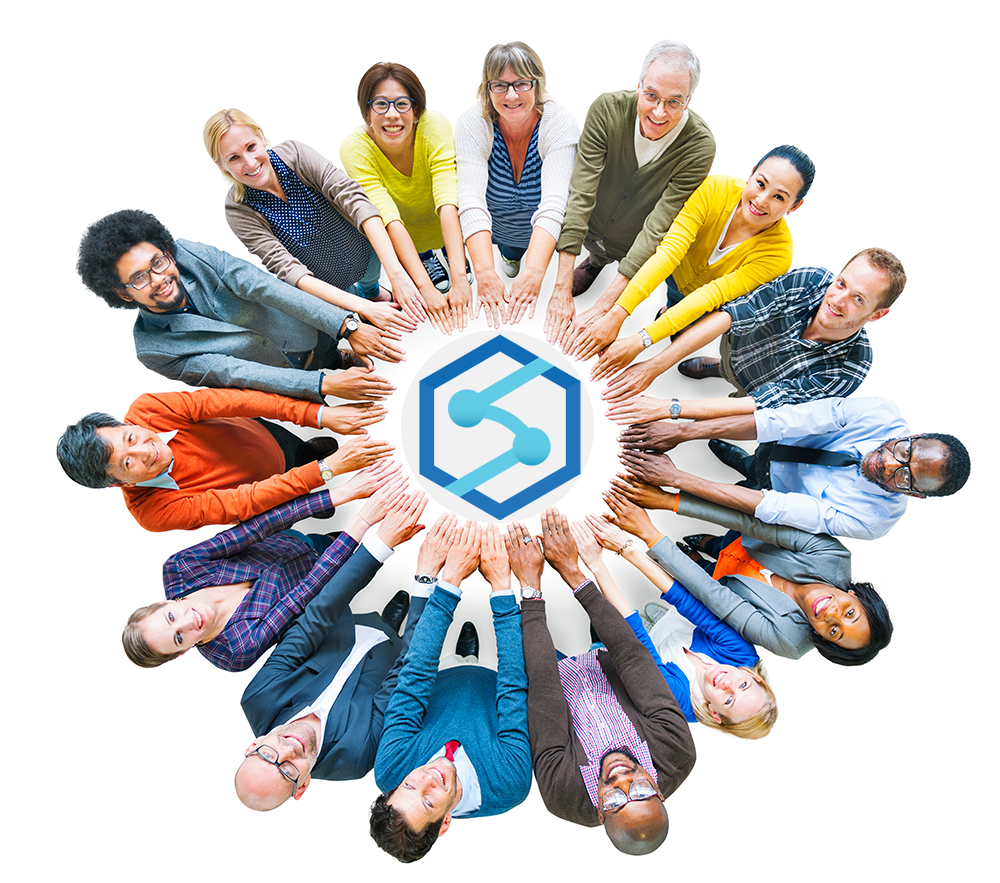 circle of people around synapse logo