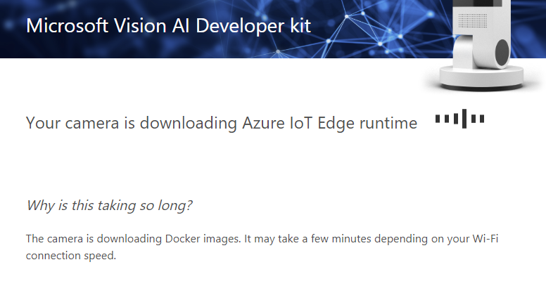 Screen showing the camera downloading the Azure IoT Edge runtime