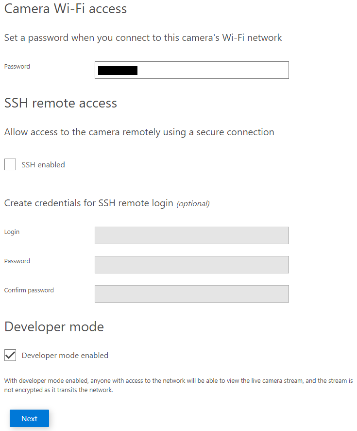 Vision AI Developer Kit SSH config screen
