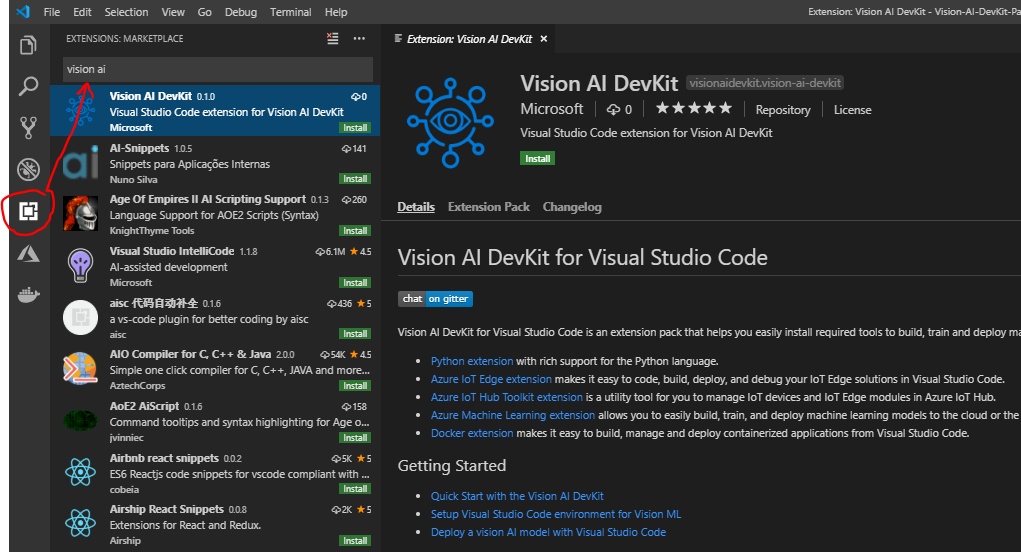 Setup Visual Studio Code environment for Vision ML - Vision AI DevKit