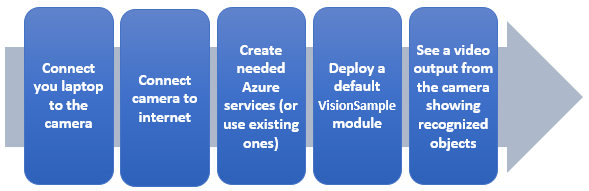 Flow chart of the steps taken for the first use of the Vision AI Dev Kit, covered in the 'What you will do' section of this document