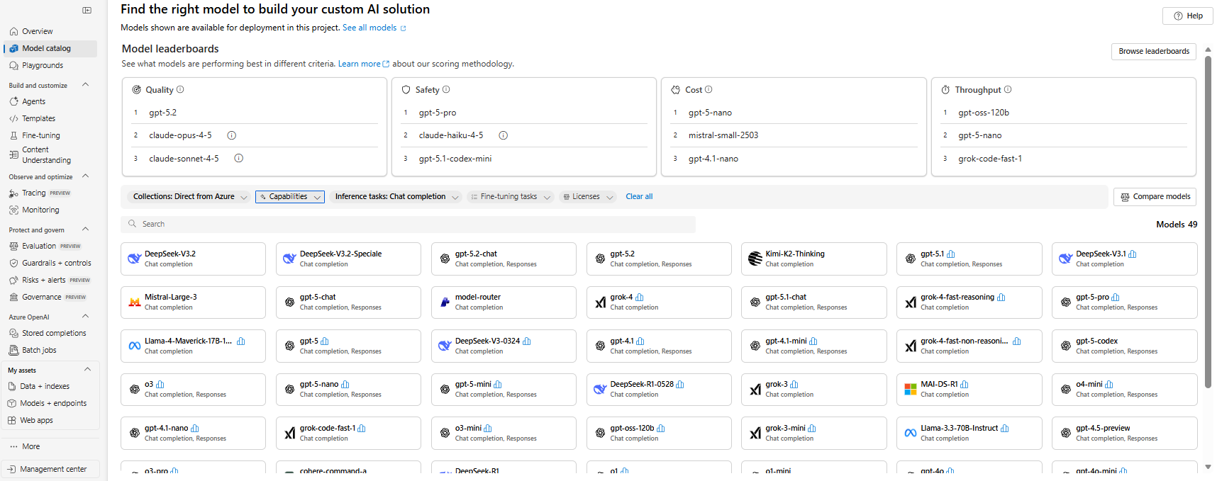 Microsoft Foundry catalog - Direct from Azure