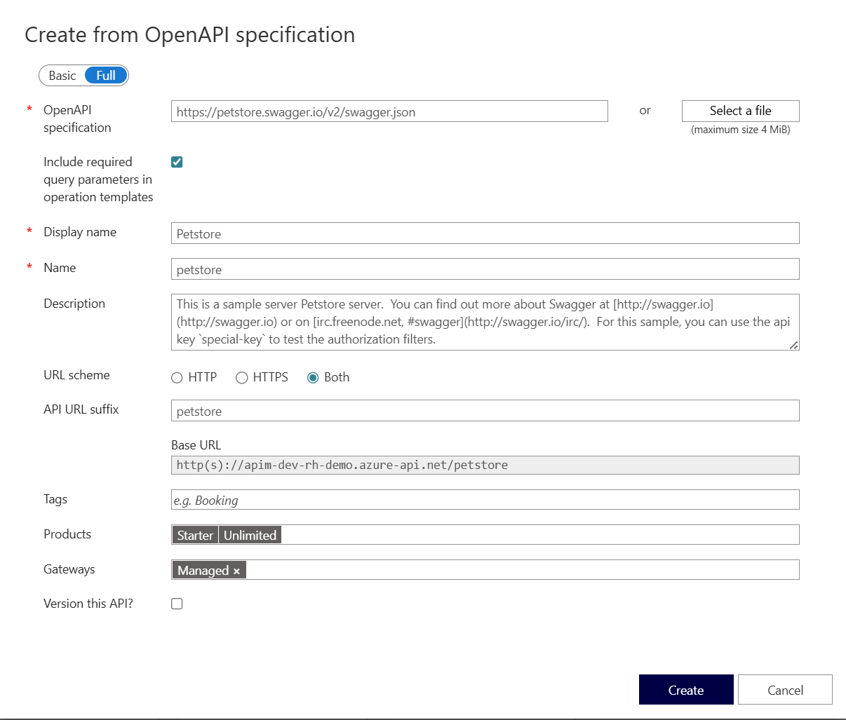 APIM Add Swagger Petstore API