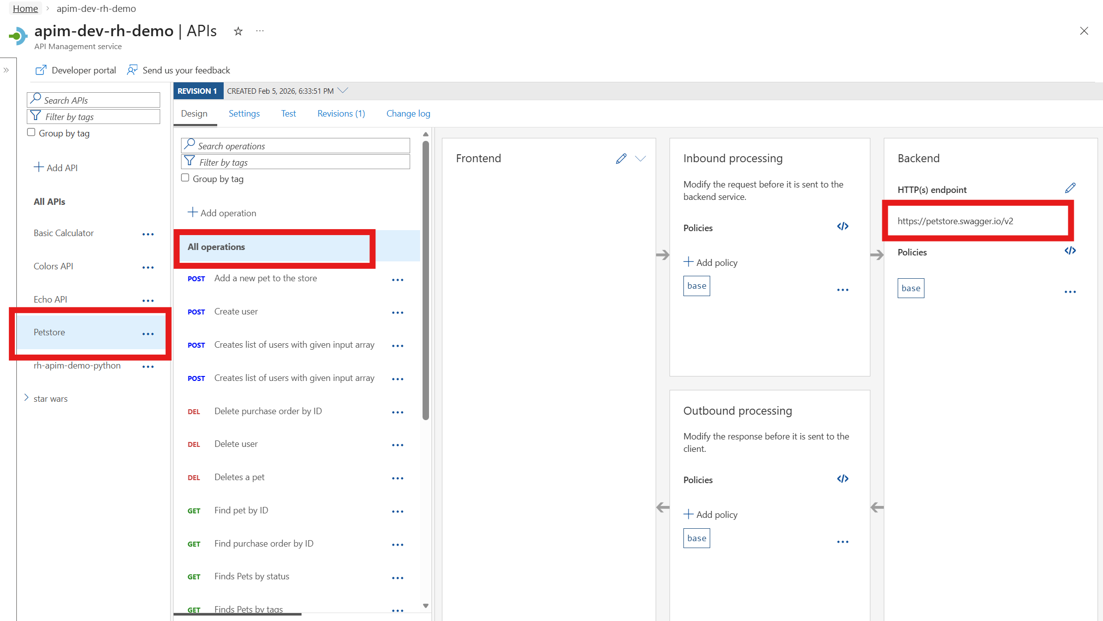 APIM Add Swagger Petstore API