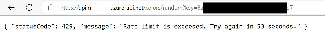 APIM Color API URL in Browser for Starter Product 429 