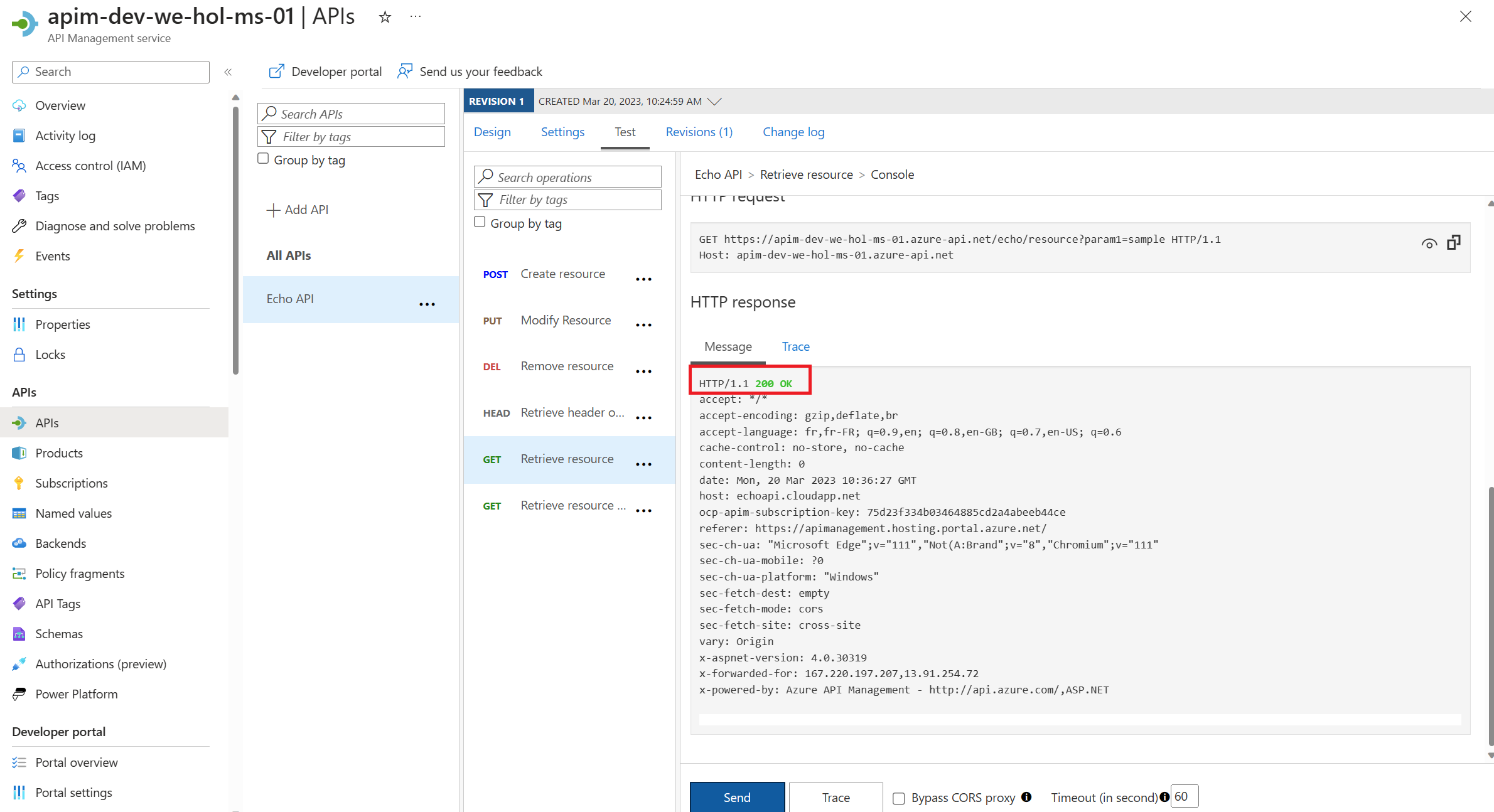 APIM Echo API Test Success