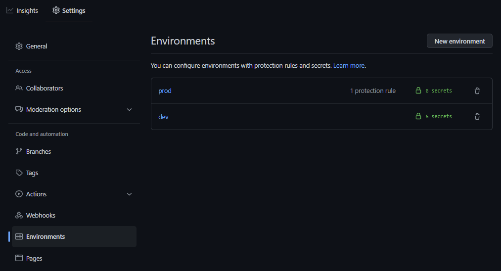 github environment