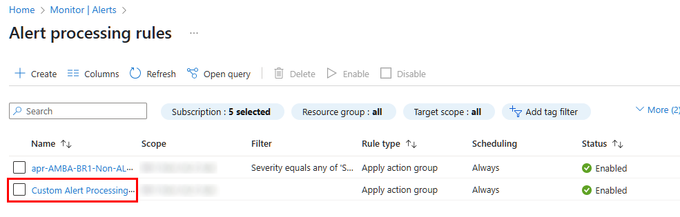 Selected lert processing rule