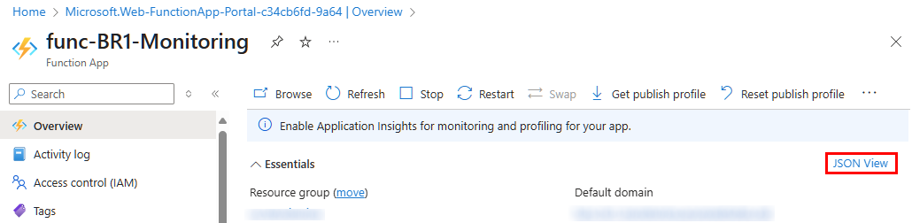 Function App JSON View