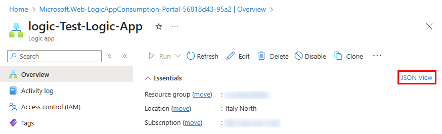 Logic App JSON View
