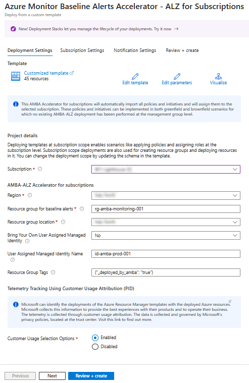 Deployment Settings Blade