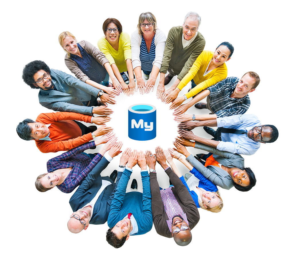 circle of people around mysql logo