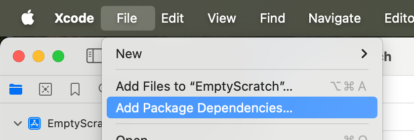 Xcode → Files → Add Package Dependencies