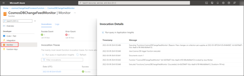 Screenshot showing the Monitor page of the Azure Function App.