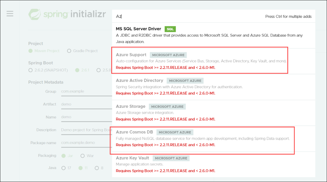 Screenshot that shows the Spring Initializr install page.