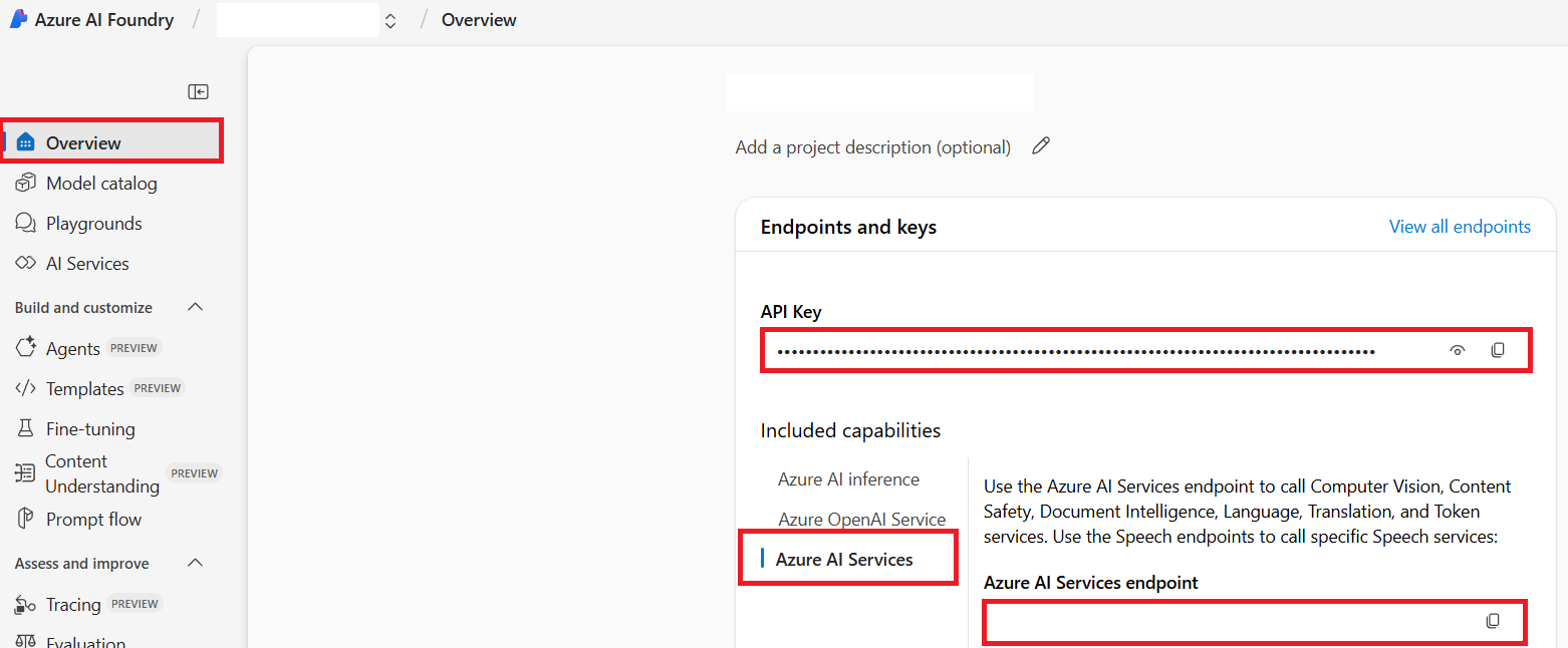 API Key மற்றும் Endpoint-ஐ கண்டறியவும்