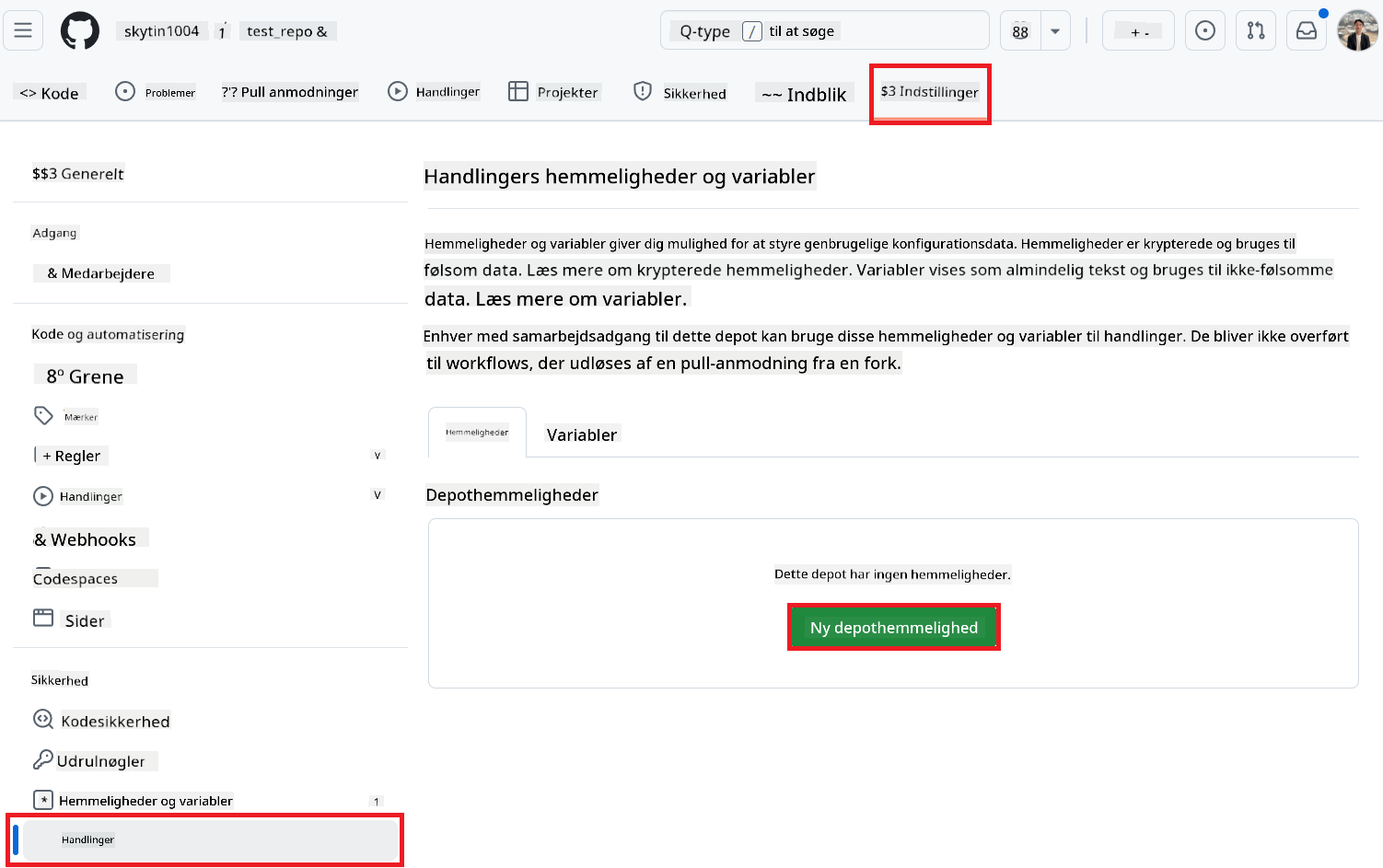 Vælg indstilling action
