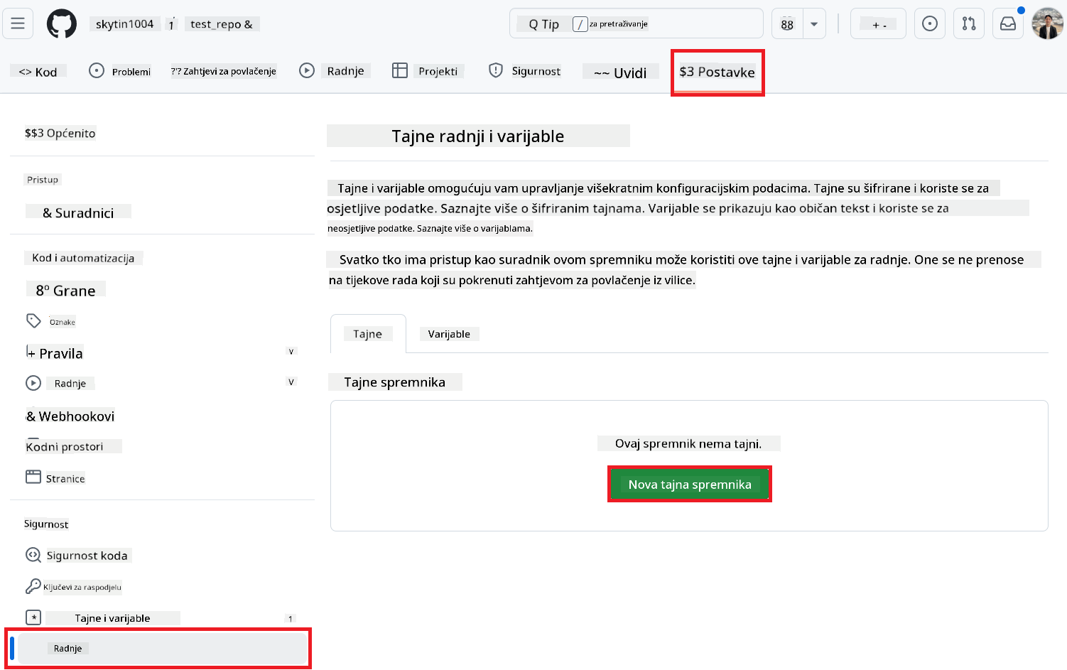 Select setting action