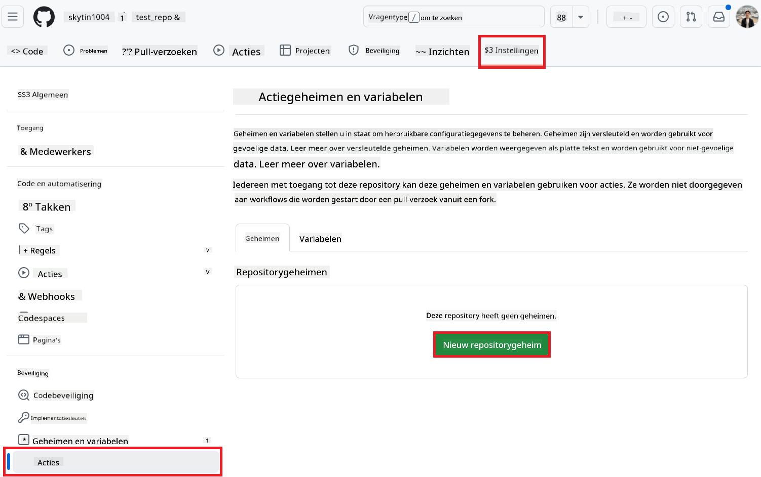 Select setting action