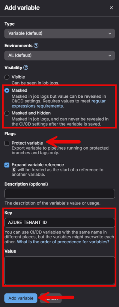 GitLab CI/CD Variables Configuration