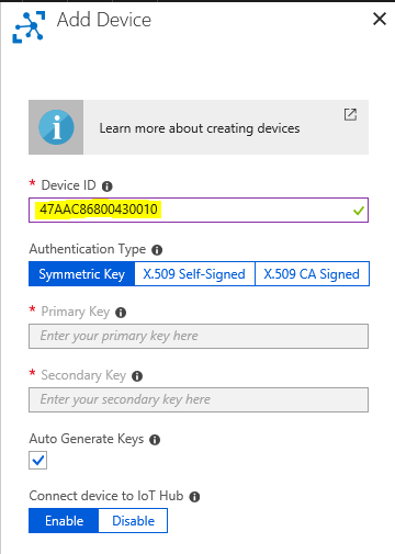 Create device in Azure IoT Hub