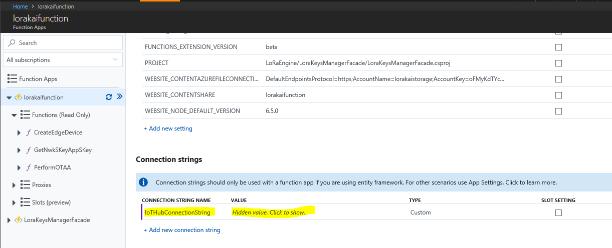 Paste IoT Hub Connection string