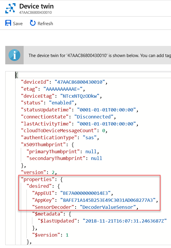 Set device twin in Azure IoT Hub