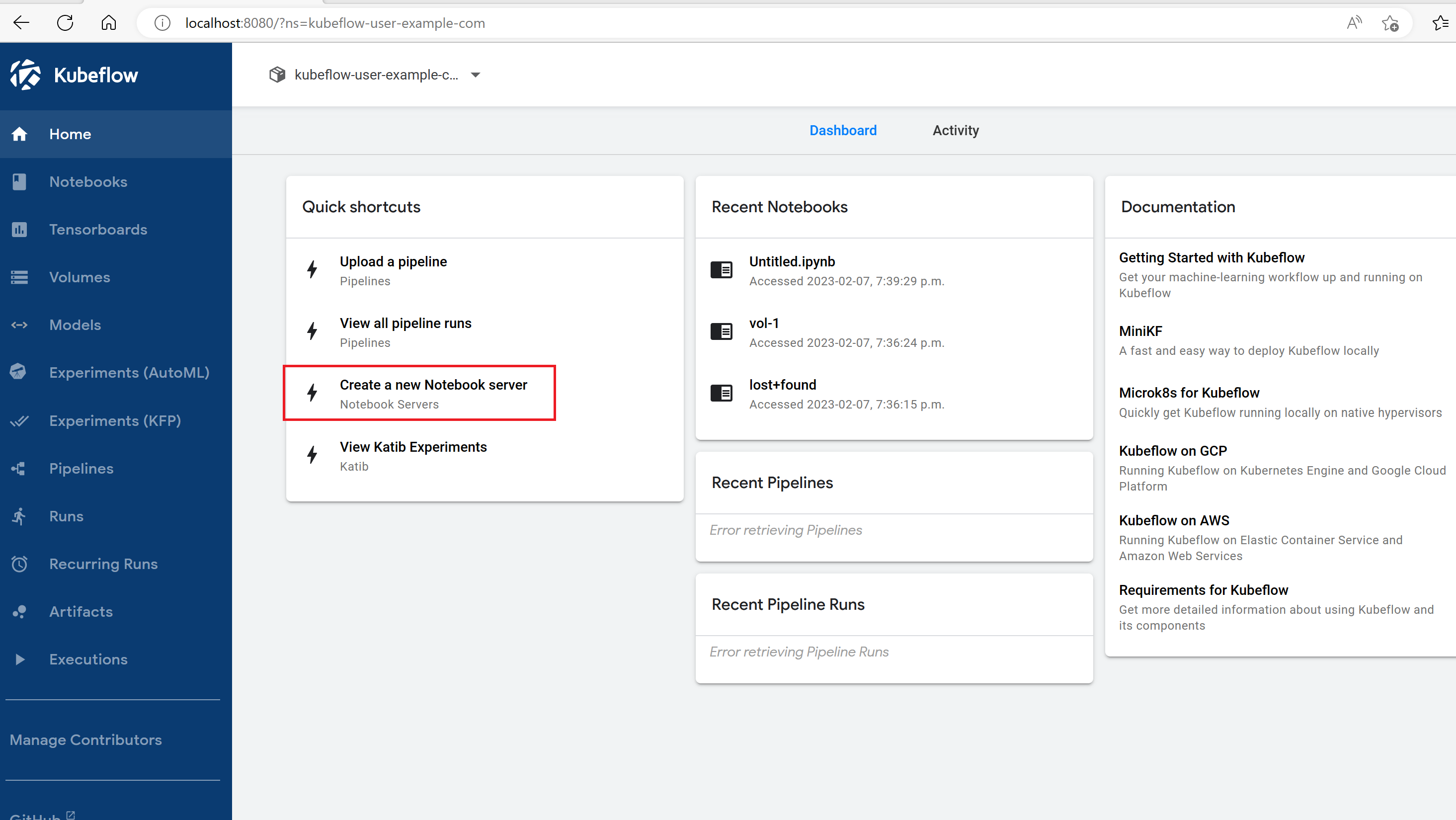 creating a new Notebook server