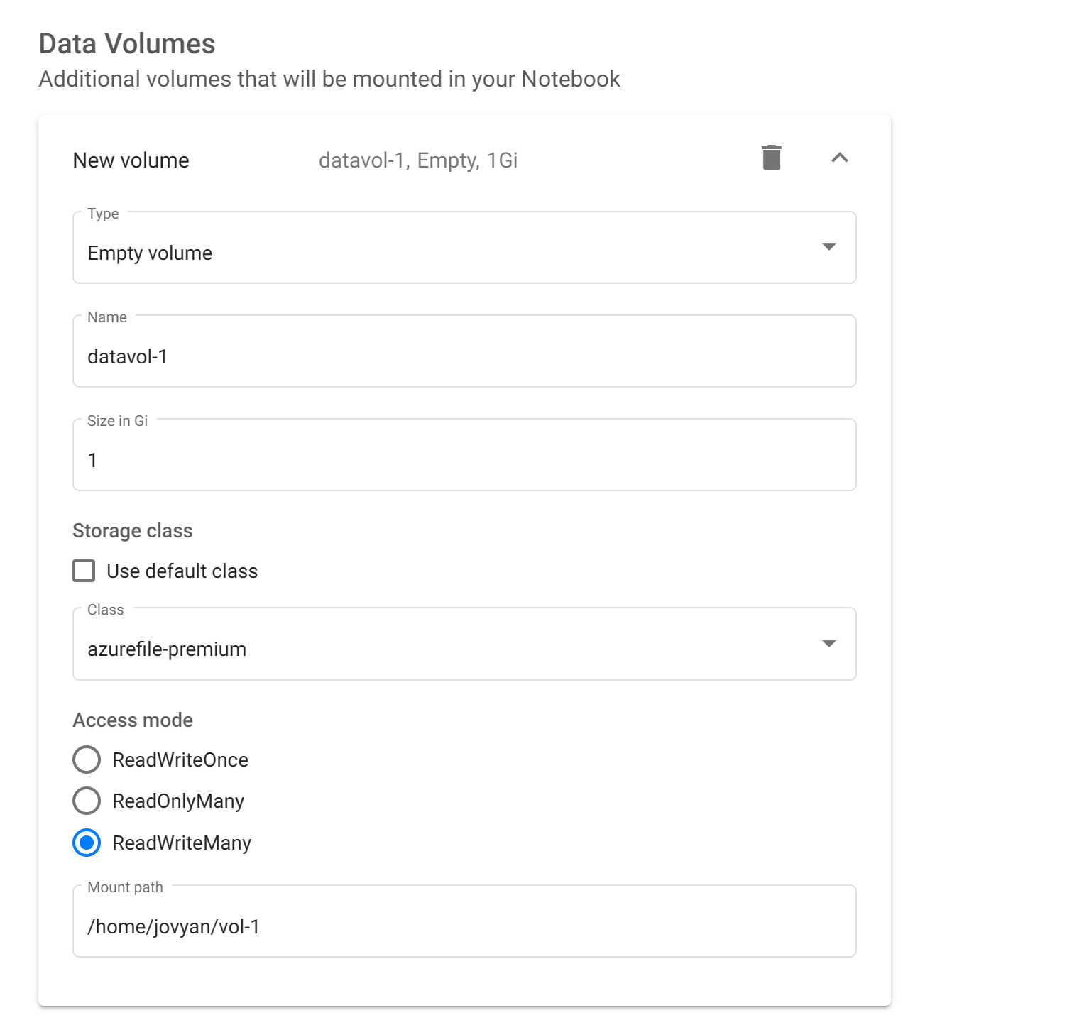 data volume config