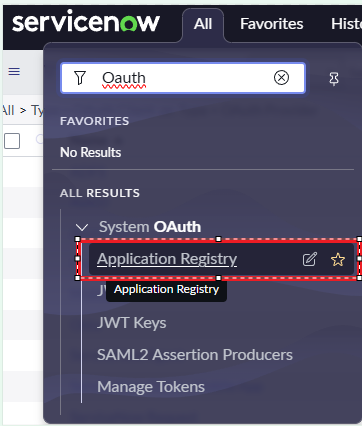 Menu OAuth Application Registry