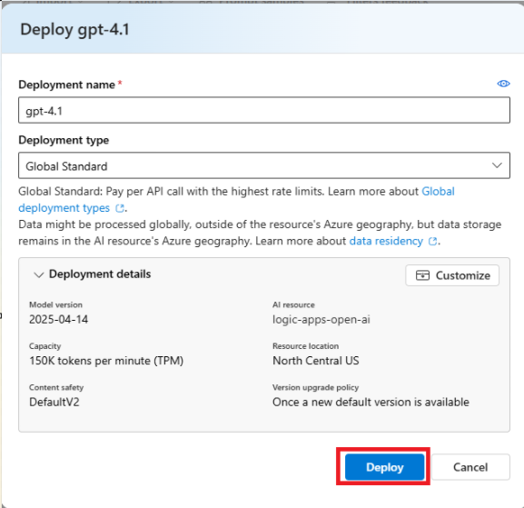 Deploy gpt-4.1 model