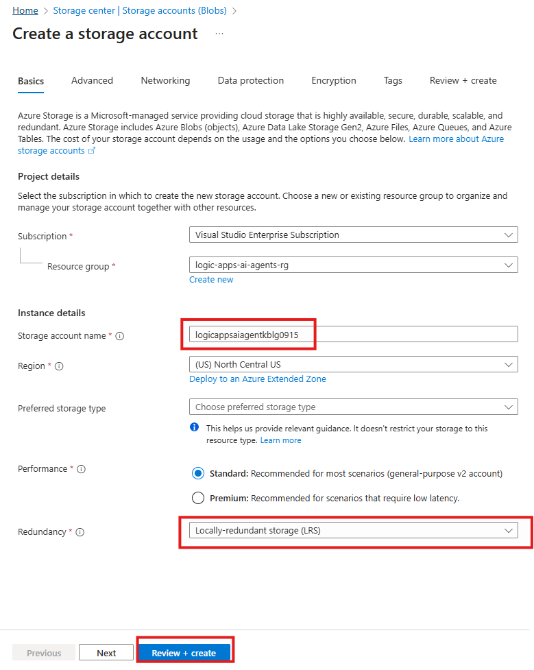 Configure New Storage Account