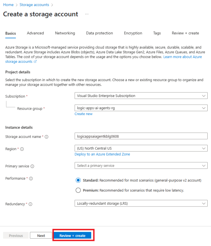 Configure New Storage Account
