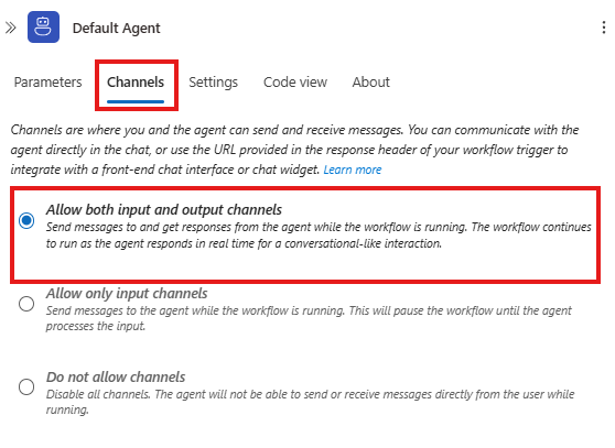 Default Agent Channels Config