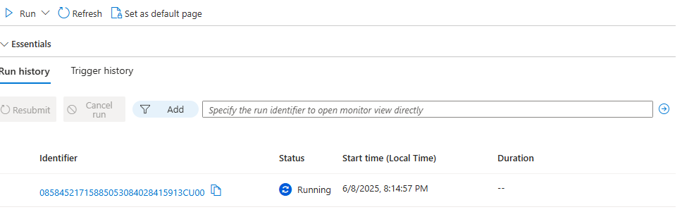Workflow Run History Executions