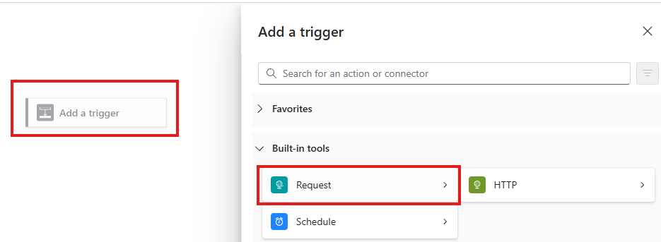 Select Action When a HTTP Request is Recieved