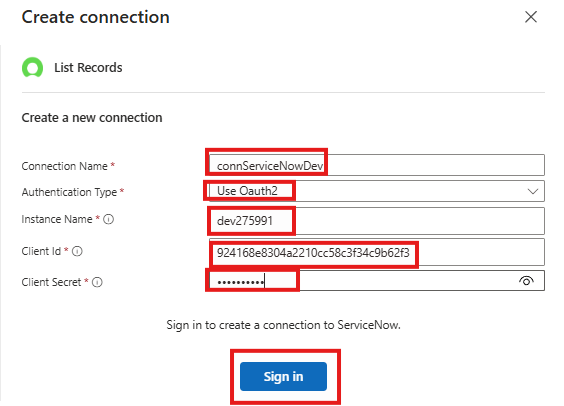 Configure ServiceNow Connection