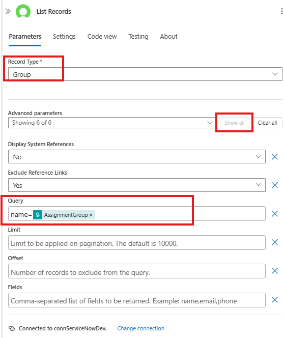 ServiceNow List Activity Configuration
