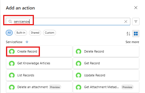 Service Now - Create Record Action