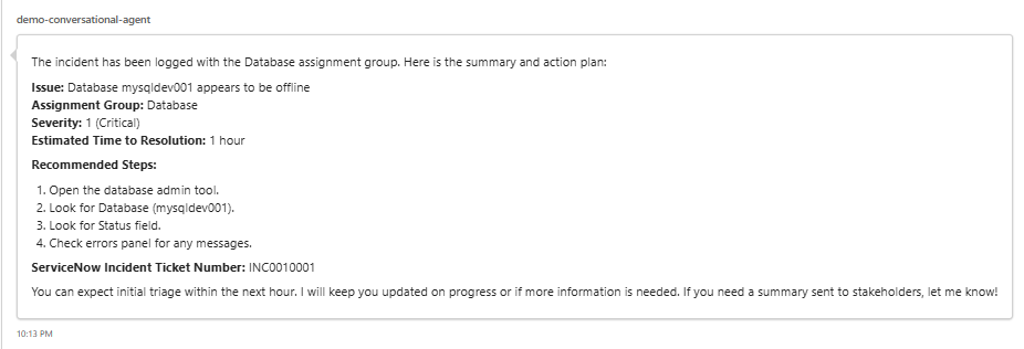 Agent Response - Part 3 - ServiceNow Incident