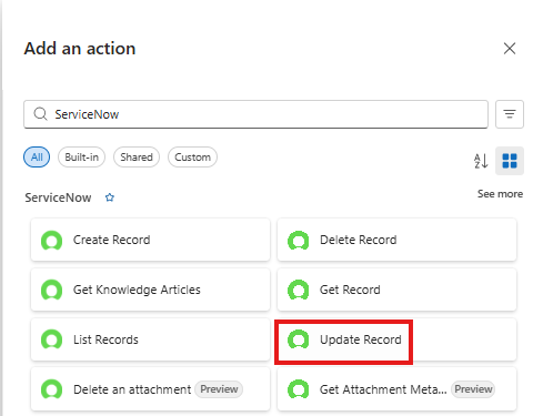 ServiceNow Update Action