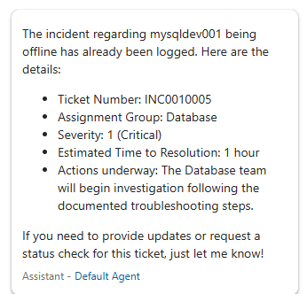 Prompt 1 Response - Incident Created