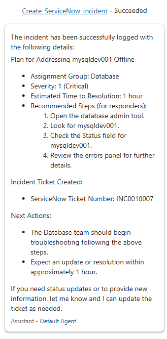 Prompt 1 Response - Incident Created