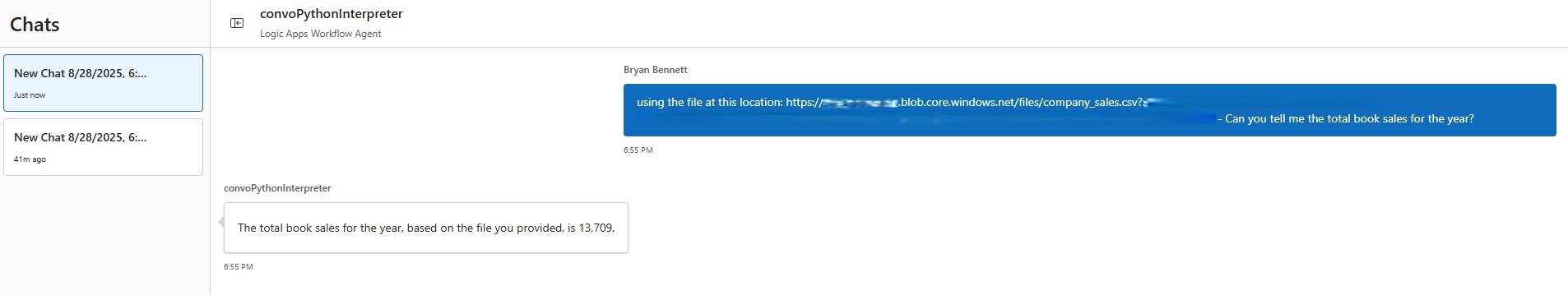Screenshot shows the chat interface after asking it to analyze the csv.