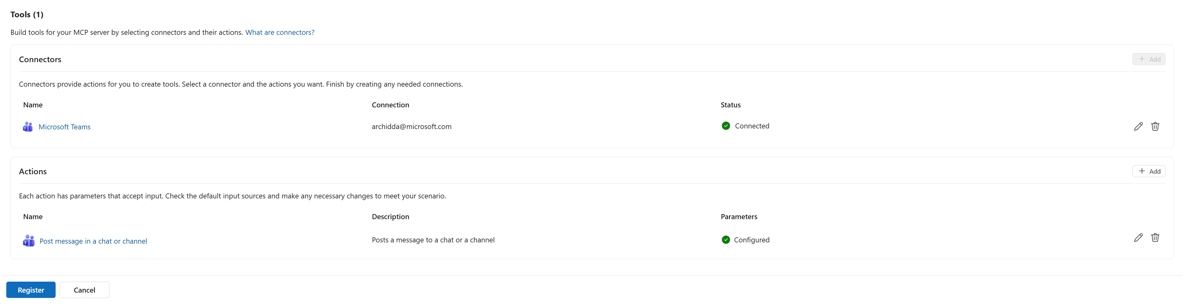 Tools Parameters Configured