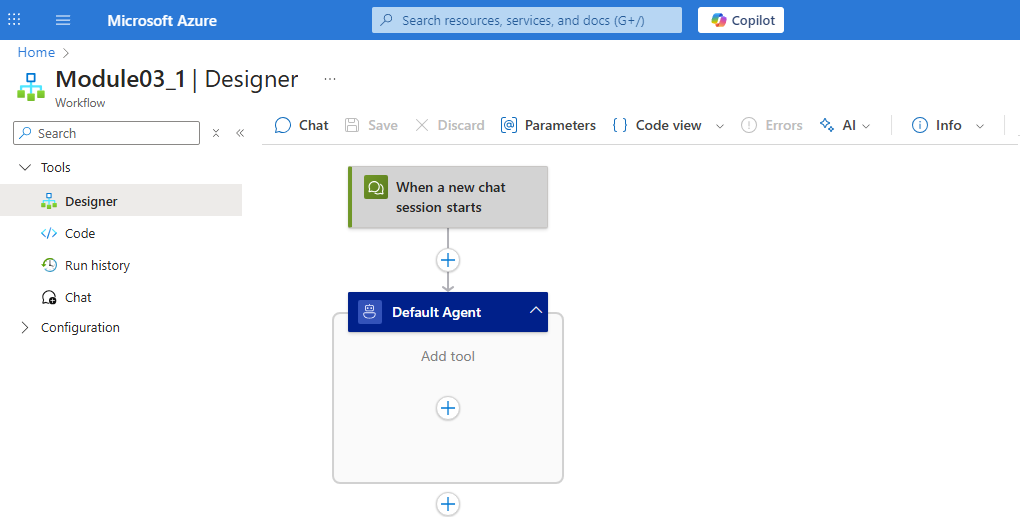 Screenshot shows designer with conversational agent workflow.