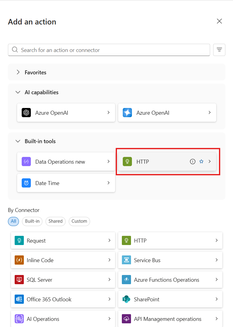 Screenshot shows adding a new http action in the agent